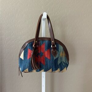 Stylish Blue and Brown Women's Handbag